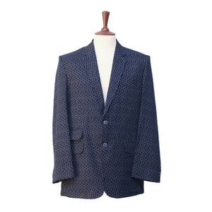 Mens Blazer Navy Blue Dots Wool Dress Formal Suit Jacket Wedding Sport Coat 44R